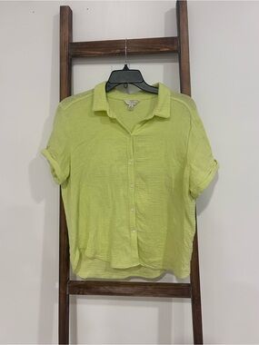 Lucky Brand Cotton Gauze Button Front Shirt - Lime Green